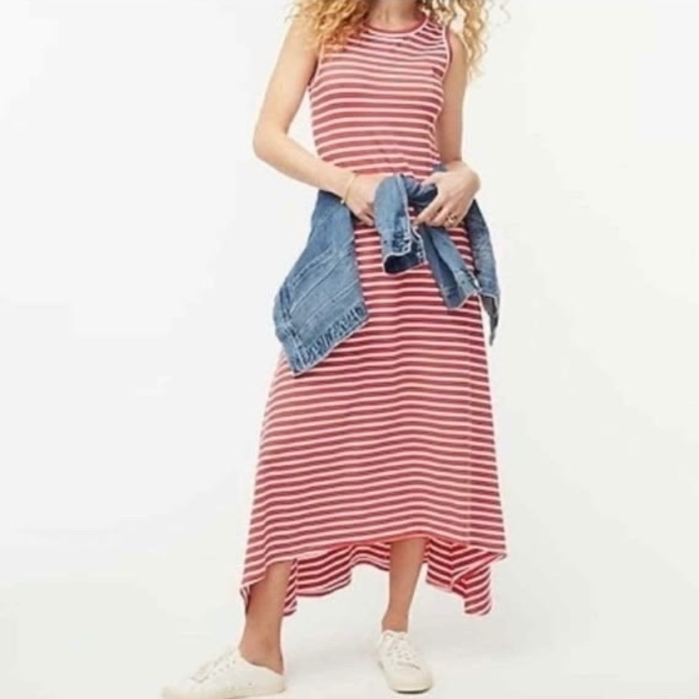 J. Crew High Low Maxi A-Line Striped Tank Dress